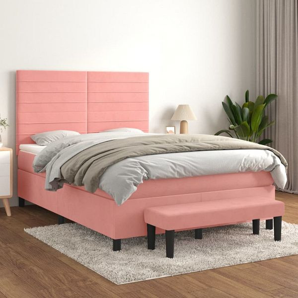 vidaXL Boxspringbett mit Matratze Rosa 140x190 cm Samt, 3137904