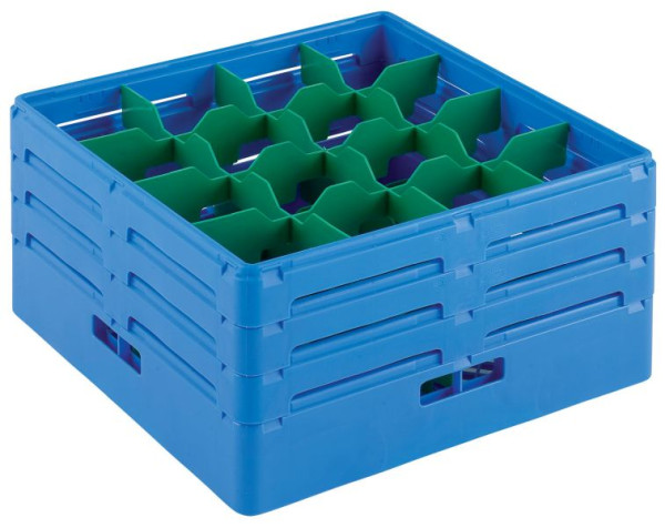ZANUSSI Gläserkorb Kunststoff, blau, mit Facheinteilungen und geneigtem Boden, Fassungsvermögen: 16 Gläser, Maße: 500 x 500 x 255 mm, 406867040