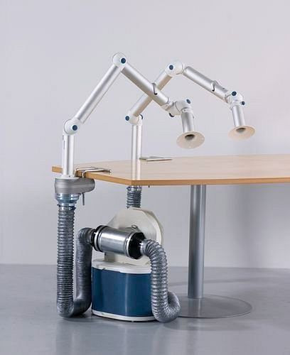 DENIOS Absaugventilator AV 2500 mit Filterelement, 2 Absaugarme, inkl. Minihaube, 241404