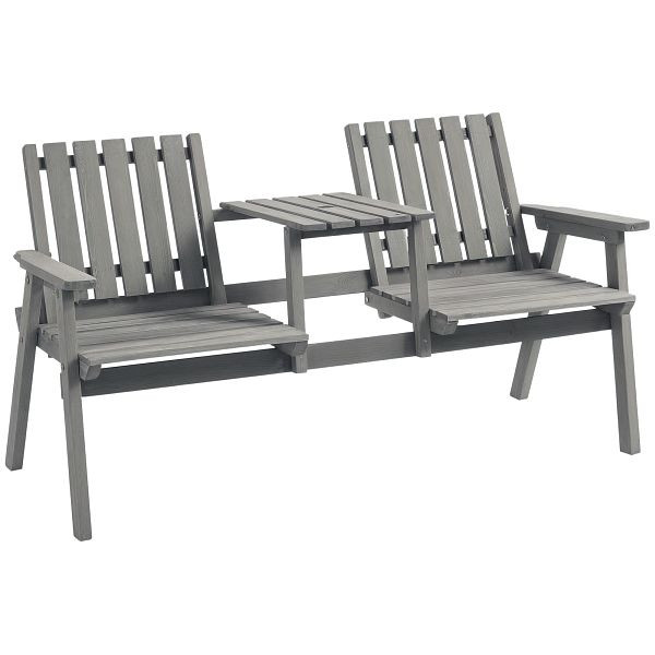 Outsunny Gartenbank mit Tisch, Sitzgruppe, Gartenmöbel, mit Regenschirmloch, Sitzbank, 2 Stühle, Massivholz, Grau, 152 x 70 x 83 cm, 84B-394