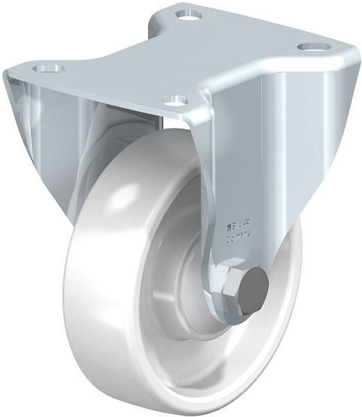 Blickle BK-PO 100K-1 Stahlblech-Bockrolle, schwere Ausführung, mit Anschraubplatte, Polyamid, Weiß, 604173