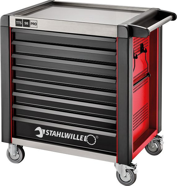 STAHLWILLE Werkstattwagen 98/8 PRO 8 Schub, Länge 651 x 1001 x 1020 mm rot, RAL 3020; schwarz RAL 9005, 81200174