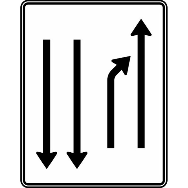 Stein HGS Einengungstafel mit Gegenverkehr, links, noch 1-Streifen & 2-Streifen in Gegenrichtung, Nr.532-21, 1250x1600mm, RA2, Alform, ohne Entfernungsangabe, 532-21-122