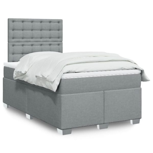 vidaXL Boxspringbett mit Matratze Hellgrau 120x190 cm Stoff, 3292741