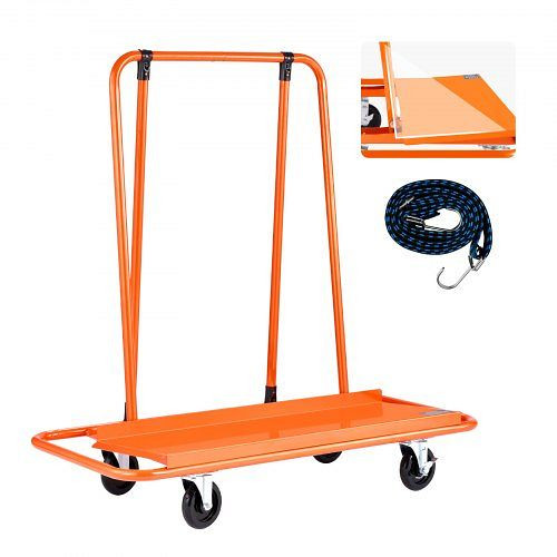 VEVOR Plattenwagen, 816 kg Tragkraft, 4 Lenkrollen, mit Spanngurt, für Sperrholz, Gipskarton, Glas, Orange, 1150x555x1180 mm, BLTCHJGDGSBK2JXCB001V0