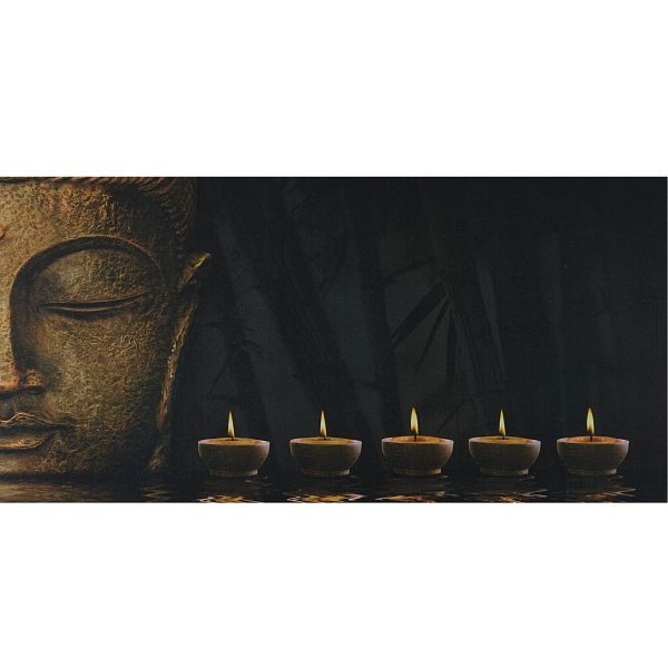Mendler LED-Bild, Leinwandbild Leuchtbild Wandbild, Timer, 110x55cm Buddha, flackernd, 36745