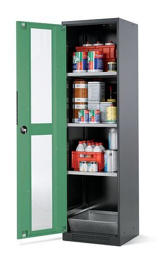 asecos Chemikalienschrank Systema CS-53LG, Korpus anthrazit, grün, 3 Einlegeböden und Bodenwanne, 202642