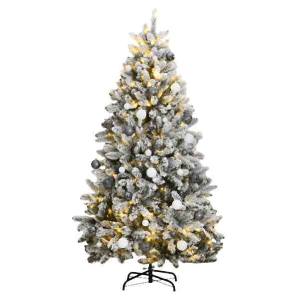 vidaXL Künstlicher Weihnachtsbaum Klappbar 300 LEDs & Kugeln 210 cm, 3210175