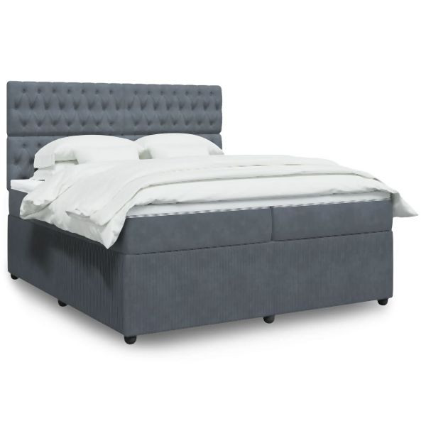 vidaXL Boxspringbett mit Matratze Dunkelgrau 200x200 cm Samt, 3292437