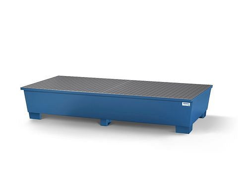 DENIOS Auffangwanne classic-line für 2 IBC, blau lackiert, 2 Gitterroste, 273867