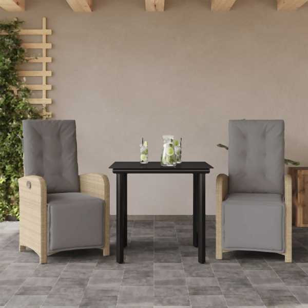 vidaXL 3-tlg. Bistro-Set mit Kissen Beige Poly Rattan, UV-beständig, 3212591