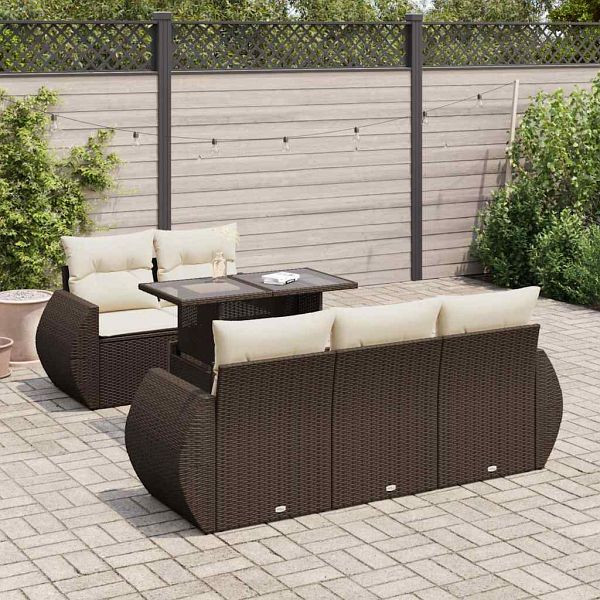vidaXL 6-tlg. Garten-Sofagarnitur mit Kissen Braun Poly Rattan, 3326574