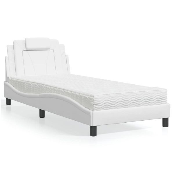 vidaXL Bett mit Matratze Weiß 90x200 cm Kunstleder, 3208769