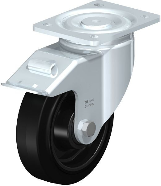 Blickle LH-POEV 160KD-FI Stahlblech-Lenkrolle, Schwerlast-Ausführung, mit Anschraubplatte & Feststeller, Elastik-Vollgummi, Schwarz, 747526