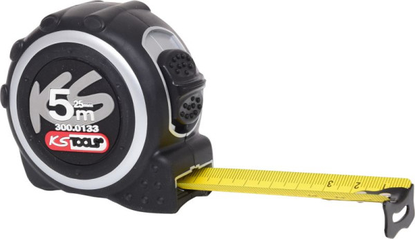 KS Tools Bandmaß mit Feststeller, schwarz-grau, 5m, 25mm, 300.0133