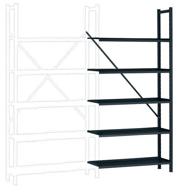 Manuflex Büro-Steck-Anbauregal mit 5 pulverbeschichteten Stahlböden, HxBxT = 1900 x 960 x 300 mm, anthrazit, RA3152.7016