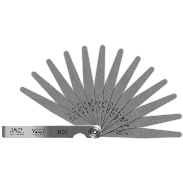Vogel Germany Fühlerlehren-Satz, rostfrei, 0.05 - 1.00 mm / .002 - .040 inch, 13 Blatt, 413105
