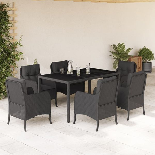 vidaXL 7-tlg. Garten-Essgruppe mit Kissen Schwarz Poly Rattan, 3211851