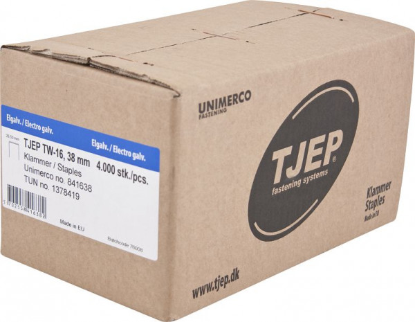 TJEP TW-16 38mm Klammer, geharzt verzinkt Box 4.000 Stück, Klammern, 841638