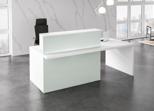 Kerkmann Verona Theke mit Besprechungsplatz, B 2200 x T 1000 x H 1120 mm, weiß/Glas, 20353610