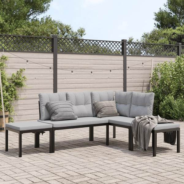 vidaXL 4-tlg. Garten-Sofagarnitur mit Kissen Schwarz Stahl, 3283662