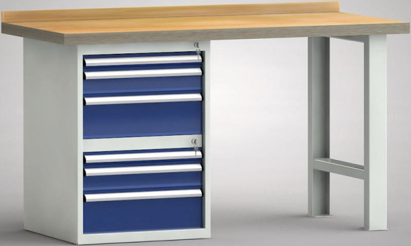 KLW Profi-Werkbank - 1500 x 700 x 845 mm L x T x H, Schubladenschrank + Zwischenboden 50EA/100EA/175EA, WP515N-1500M45-E1930