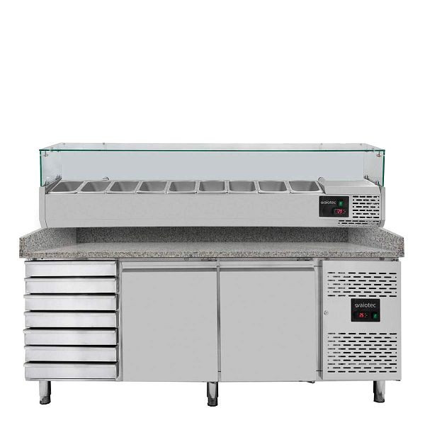Vaiotec EASYLINE Pizzakühltisch 800 / 2-türig & 7 Schubladen "grau" inkl. Kühlaufsatz GN1/3, 11262