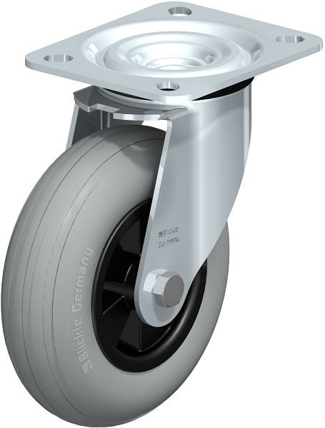 Blickle L-VWPP 125G-SG Stahlblech-Lenkrolle, mittelschwere Ausführung, mit Anschraubplatte, Weichgummi, Grau, 739350