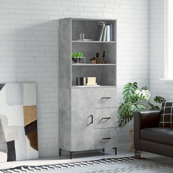 vidaXL Highboard Betongrau 69,5x34x180 cm Holzwerkstoff, 3189473