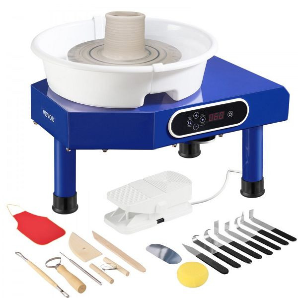 VEVOR Töpferscheibe 25 cm, 60–300 U/min, Fußpedal, ABS-Becken, LCD, Modellierwerkzeug & Schürze, SJ350W0300RPM8VTN002V2