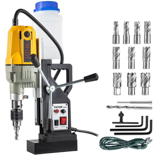 VEVOR 1100 W Magnetbohrer Magnetbohrmaschine 12000 N Elektrische Kernbohrmaschine Industrielle Bohrmaschine mit 12 Bohrer, JBLJ11PCS220V4L81V2