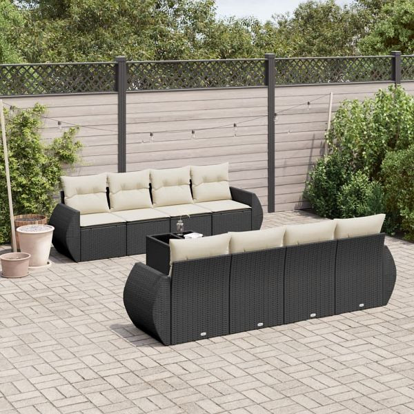 vidaXL 9-teilig Garten-Sofagarnitur mit Kissen Schwarz Poly Rattan, 3253483