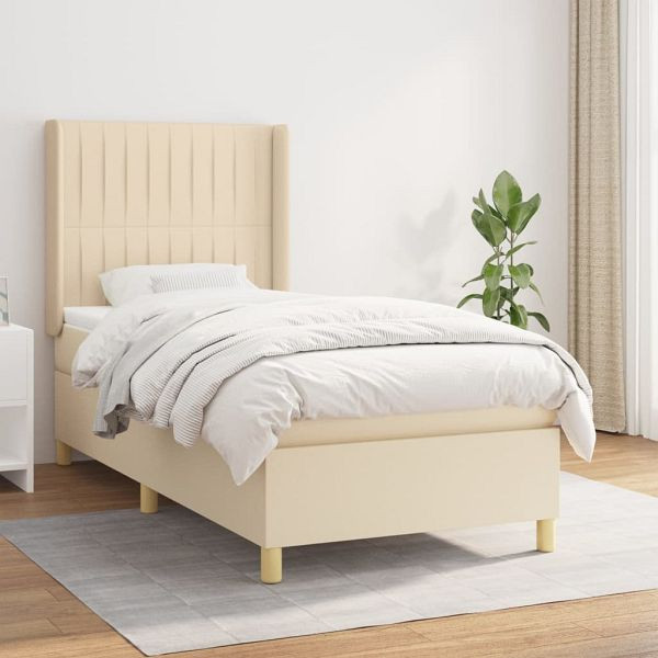 vidaXL Boxspringbett mit Matratze Creme 100x200 cm Stoff, 3132134