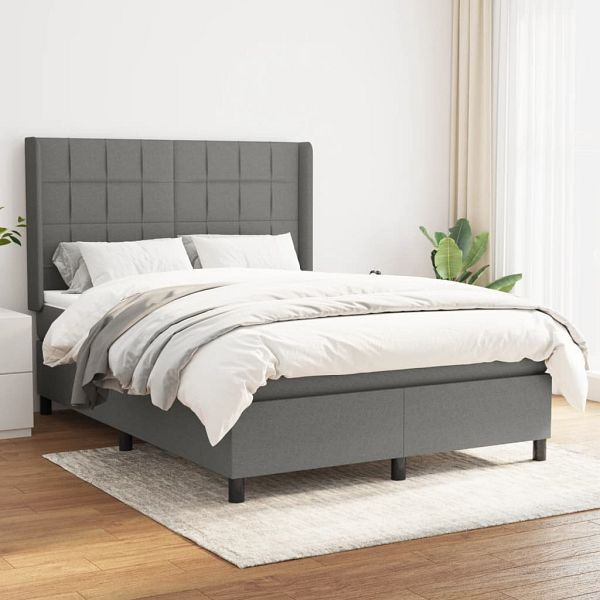 vidaXL Boxspringbett mit Matratze Dunkelgrau 140x200 cm Stoff, 3131434