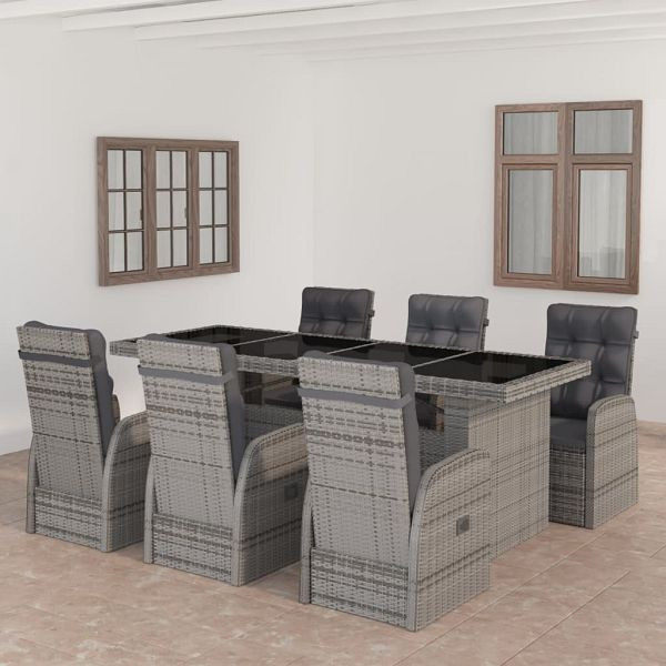vidaXL 7-teilig Garten-Essgruppe mit Kissen Poly Rattan Grau, 3059344
