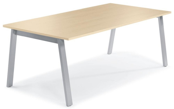 Deskin Konferenztisch RIO, Dekor: Ahorndekor, Gestellfarbe: Alusilber RAL 9006, BxHxT: 1600 x 735 x 800 mm, 280977