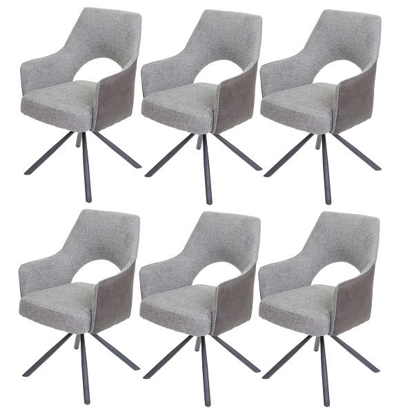 Mendler 6er-Set Esszimmerstuhl HWC-K30, Küchenstuhl Lehnstuhl, drehbar Auto-Position, Stoff/Textil MVG, grau-dunkelgrau, 6x89651