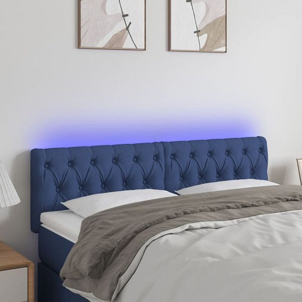 vidaXL LED Kopfteil Blau 144x7x78/88 cm Stoff, 3121952, 8720287285960