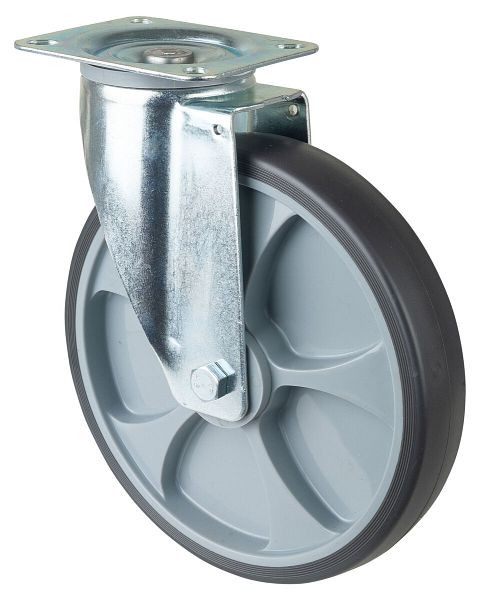 BS Rollen Transportrolle, Breite 45 mm, Ø250 mm, bis 300 kg, Reifen thermoplastisch grau, Radkörper Kunststoff, Rollenlager, Platte, L400.B44.250