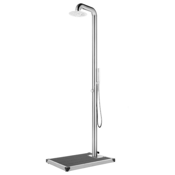 vidaXL Gartendusche mit Grauer Bodenplatte 230 cm Edelstahl, 3070784