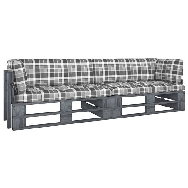 vidaXL 2-Sitzer-Palettensofa mit Kissen Grau Imprägniertes Kiefernholz, 3066638