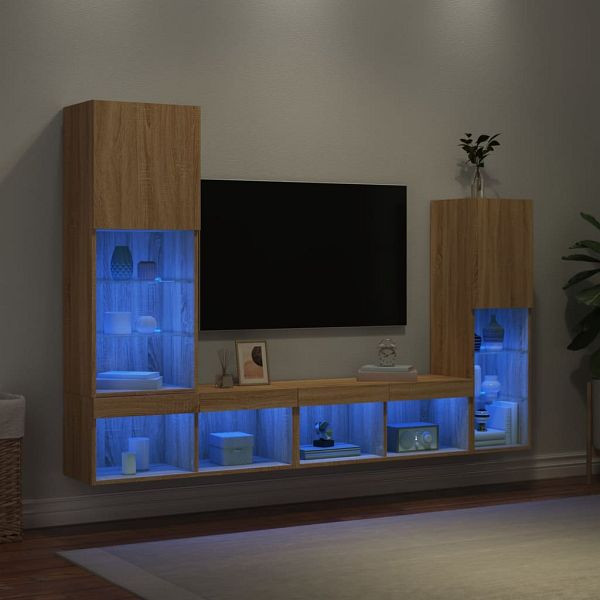 vidaXL 4-tlg. Wohnwand mit LED-Beleuchtung Sonoma-Eiche Holzwerkstoff, 3216656