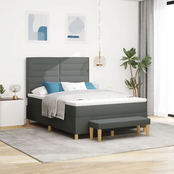 vidaXL Boxspringbett mit Matratze & Bank Dunkelgrau 140x200 cm Stoff, 3344227