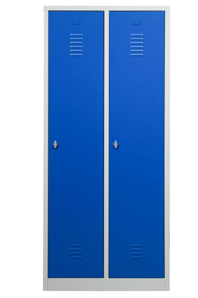 Gürkan Garderobenschrank, 50 x 80 x 180 cm, Lichtgrau, Enzianblau, Vorhangschloss, Trennwand innen fest, WRD/2.1880, 104052