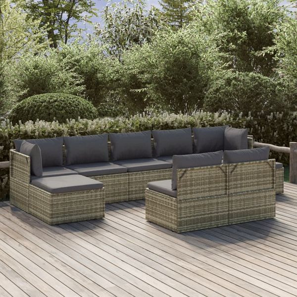 vidaXL 9-teilig Garten-Lounge-Set mit Kissen Grau Poly Rattan, 3157341
