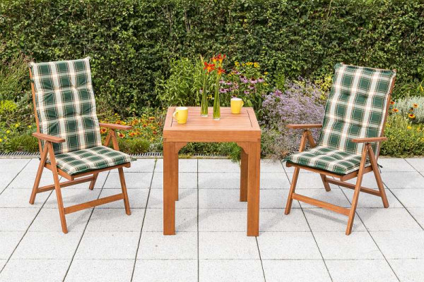 Merxx Vitoria Set 5-teilig, 2 Vitoria Klappsessel, 2 Wendekissen, grün kariert / uni grün, 1 Balkonausziehtisch, 65 (130) x 70 cm, 50067-100