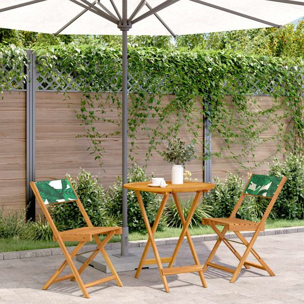 vidaXL 3-tlg. Bistro-Set Blattmuster Stoff und Massivholz, 3281848
