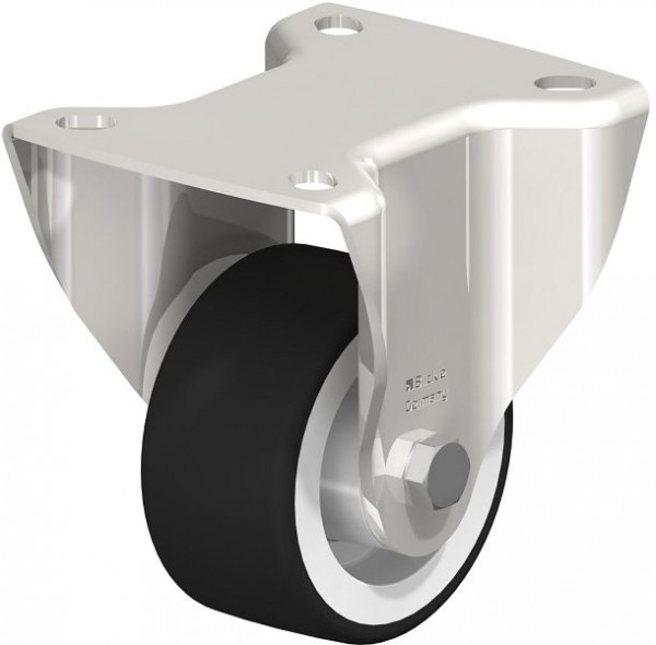 Blickle BKX-POTH 75XR Edelstahl-Schwerlast-Bockrolle mit Anschraubplatte, Thermoplastisches Polyurethan, Grau, 754138