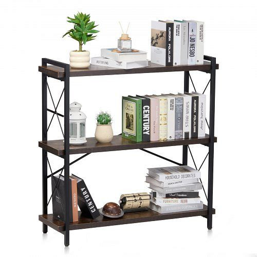 VEVOR 3-stöckiges Metall-Bücherregal, rustikales freistehendes Aufbewahrungs- und Ausstellungsregal, rechteckig, für Schlafzimmer, JSSJZFXJSM3CACNDMV0