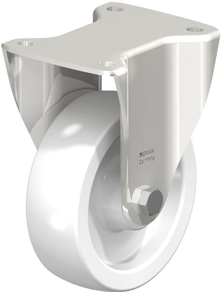 Blickle BKX-SPO 150G Edelstahl-Schwerlast-Bockrolle mit Anschraubplatte, Polyamid, Weiß, 49924